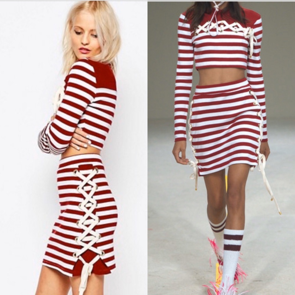 House of Holland Striped Jersey Side Lacing Skirt